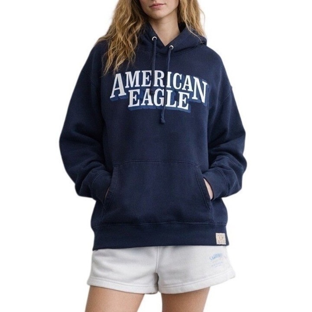 Vintage American Eagle Outfitters Blue Long Sleeve Hooded Sweatshirt